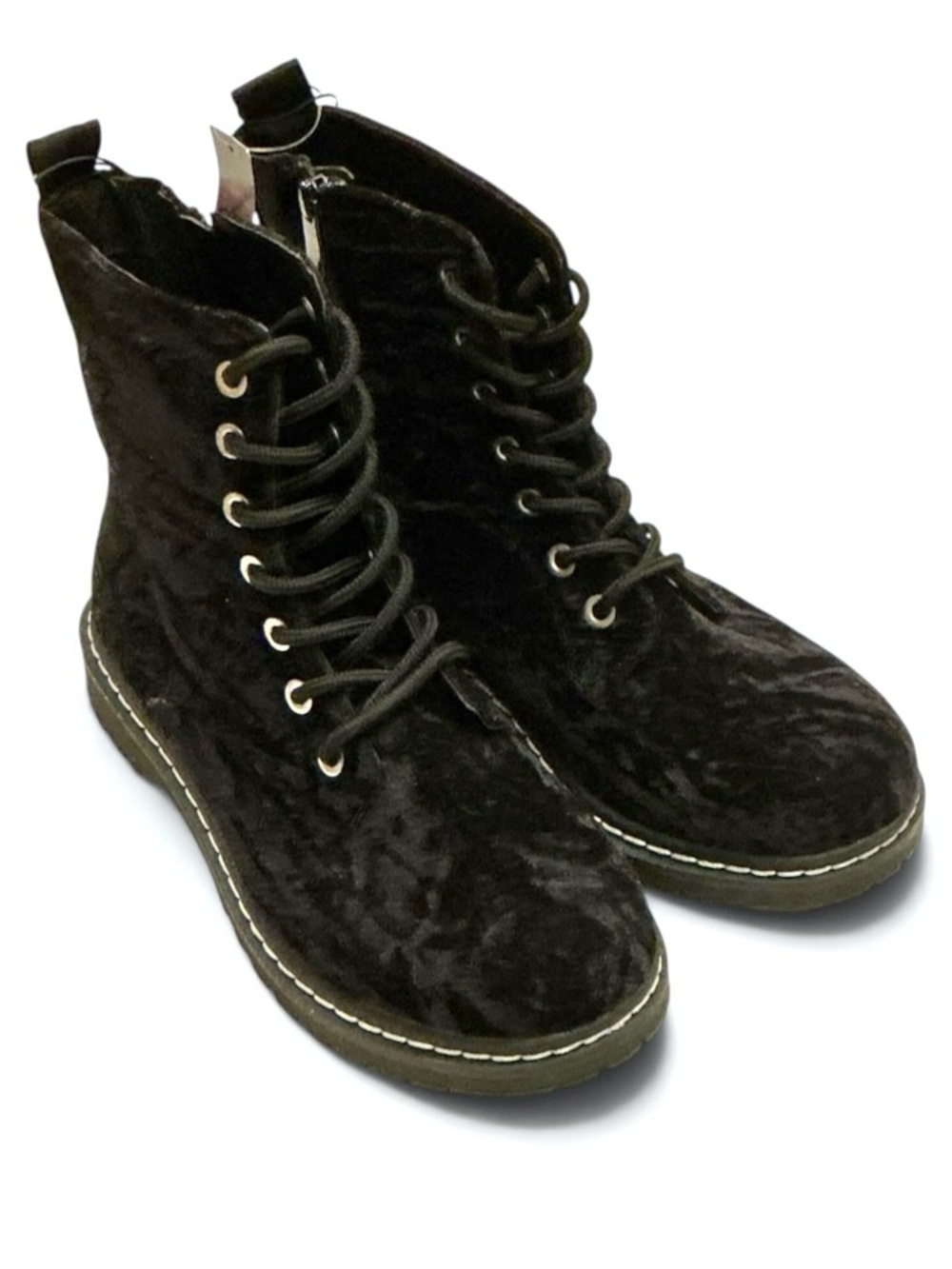 Torrid Combat Ankle Boots Crushed Black Velvet Extra Wide Width Size 9WW NWT